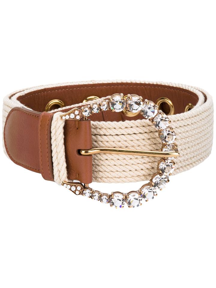 Ermanno Scervino - Embellished Buckle Belt - Women - Cotton/calf Leather - 75, Nude/neutrals, Cotton/calf Leather
