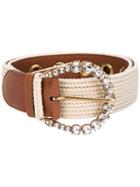 Ermanno Scervino - Embellished Buckle Belt - Women - Cotton/calf Leather - 75, Nude/neutrals, Cotton/calf Leather