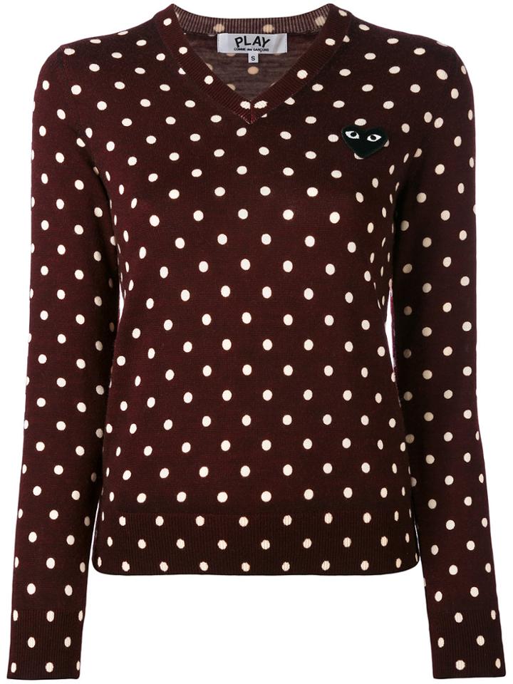 Comme Des Garçons Play Dotted V-neck Jumper - Pink & Purple
