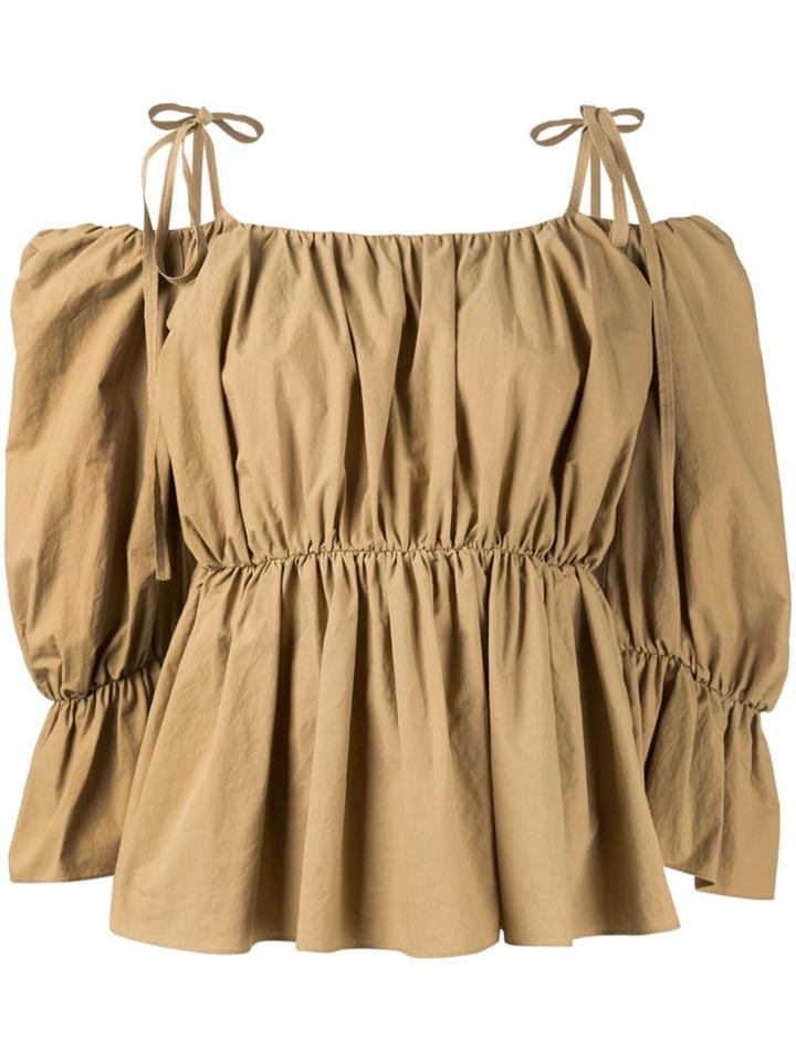 Goen.j Ribbon Shoulder Tie Top - Brown