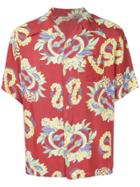 Fake Alpha Vintage 1940s Hawaiian Ukulele Print Shirt - Red