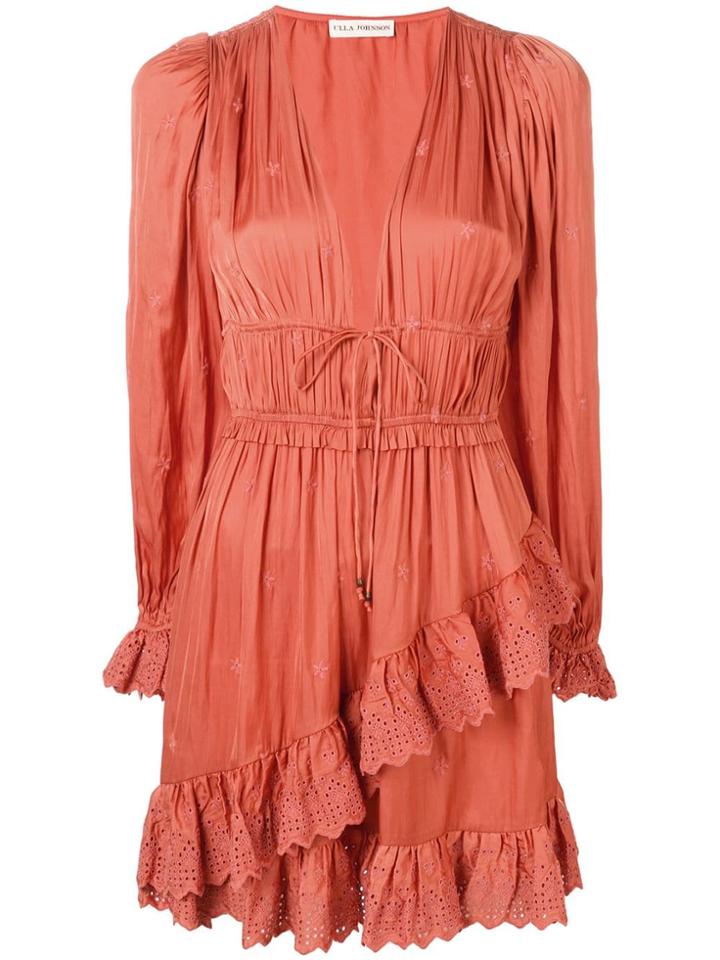 Ulla Johnson Gathered Mini Plunge Dress - Orange