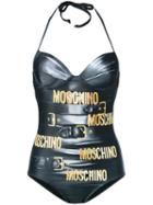 Moschino - Printed Halter Neck Swimsuit - Women - Polyester/spandex/elastane - 38, Black, Polyester/spandex/elastane