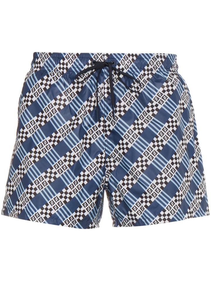 Fendi Logo Print Swim Shorts - Blue