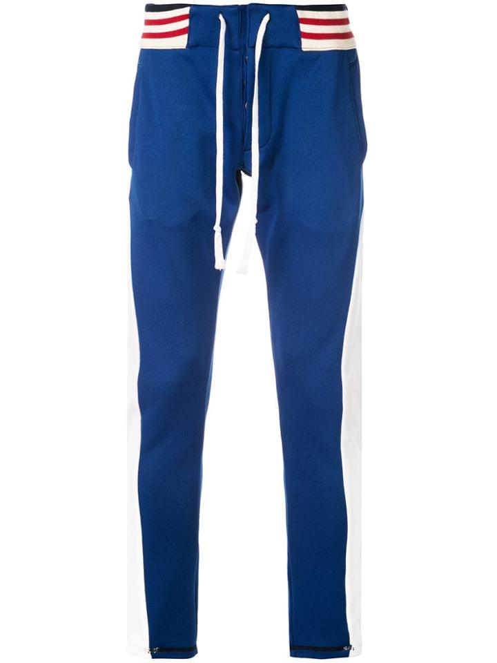 Greg Lauren Colour Blocked Skinny Trousers - Blue