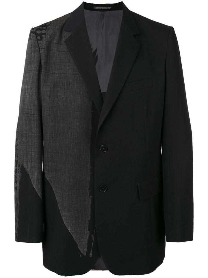 Yohji Yamamoto - Contrast Blazer - Men - Silk/cupro/wool - 4, Black, Silk/cupro/wool