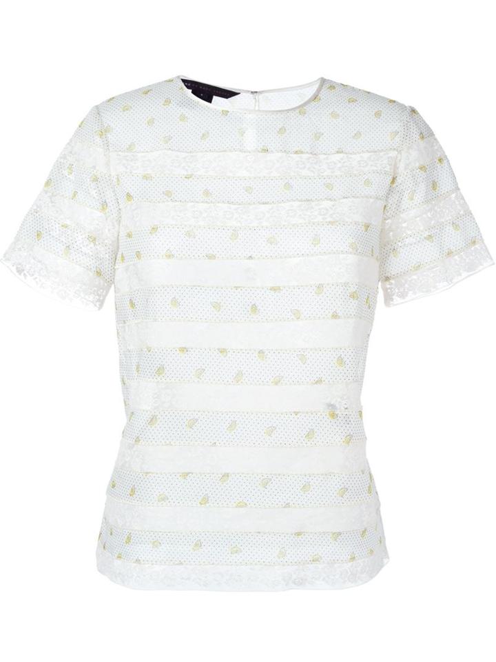 Marc By Marc Jacobs Lace Insert T-shirt Blouse, Women's, Size: 4, White, Cotton
