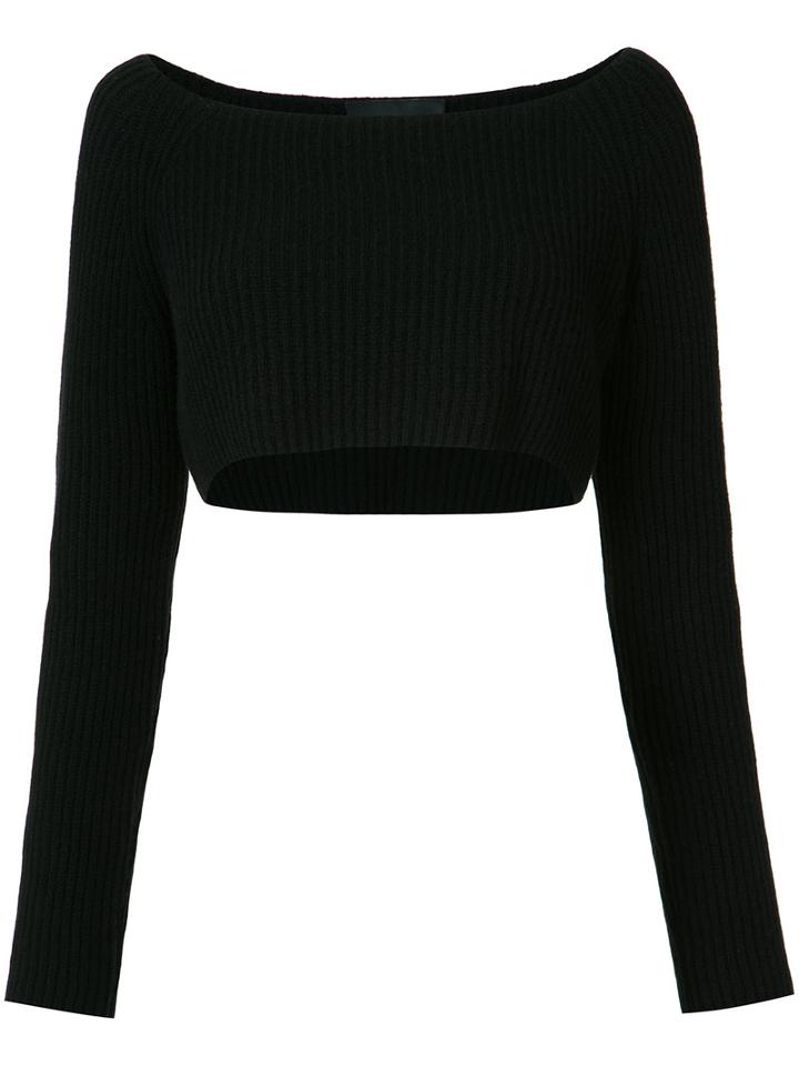 Baja East Long Sleeve Cropped Rib Knit Sweater, Women's, Size: 2, Black, Cashmere