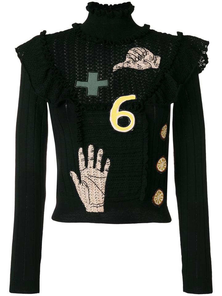 Valentino Lace Patch Knitted Top - Black