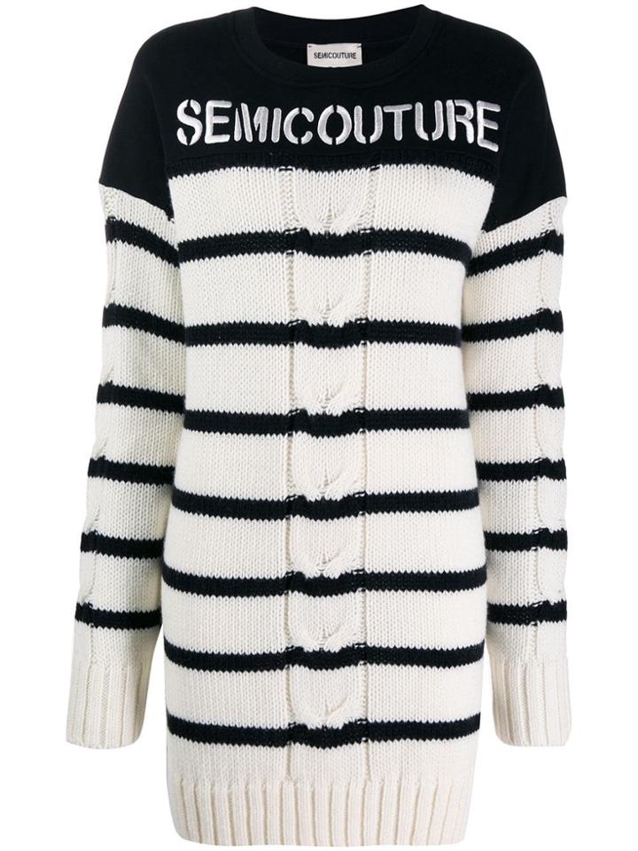 Semicouture Striped Sweater Dress - White
