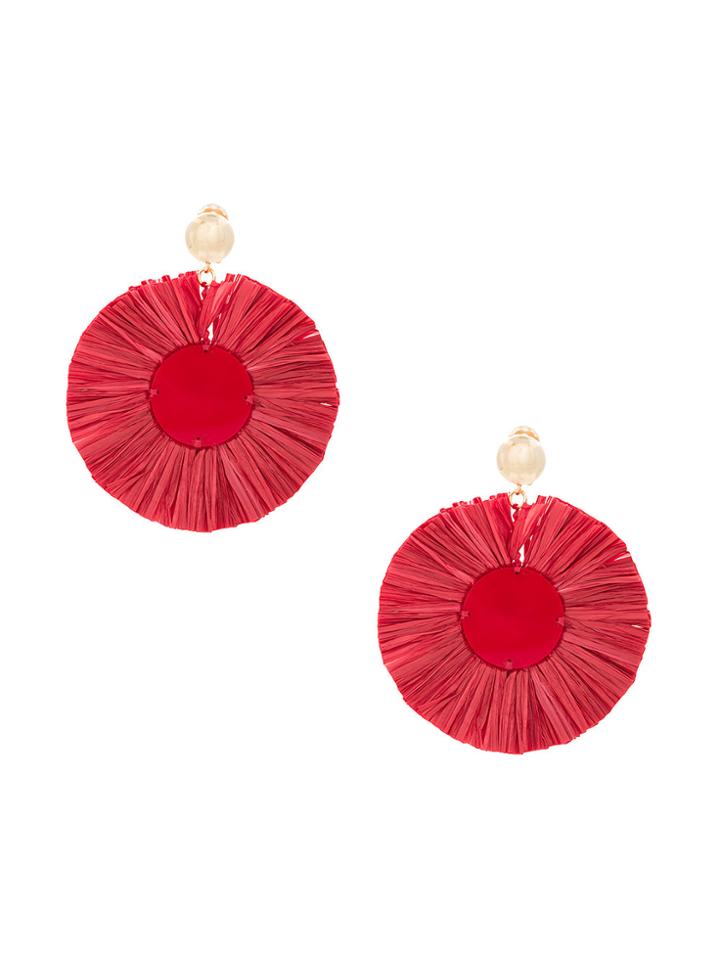 Oscar De La Renta Raffia Ring Drop Earrings - Red