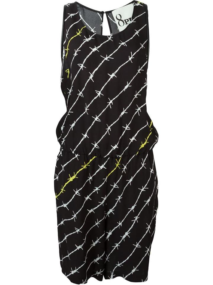 8pm Barb Wire Print Playsuit, Women's, Size: M, Black, Viscose/polyester/polyurethane