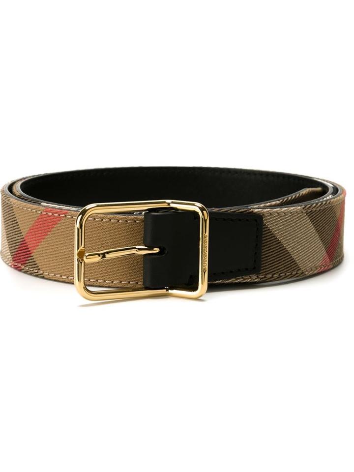 Burberry House Check Belt, Women's, Size: 90, Black, Cotton/calf Leather