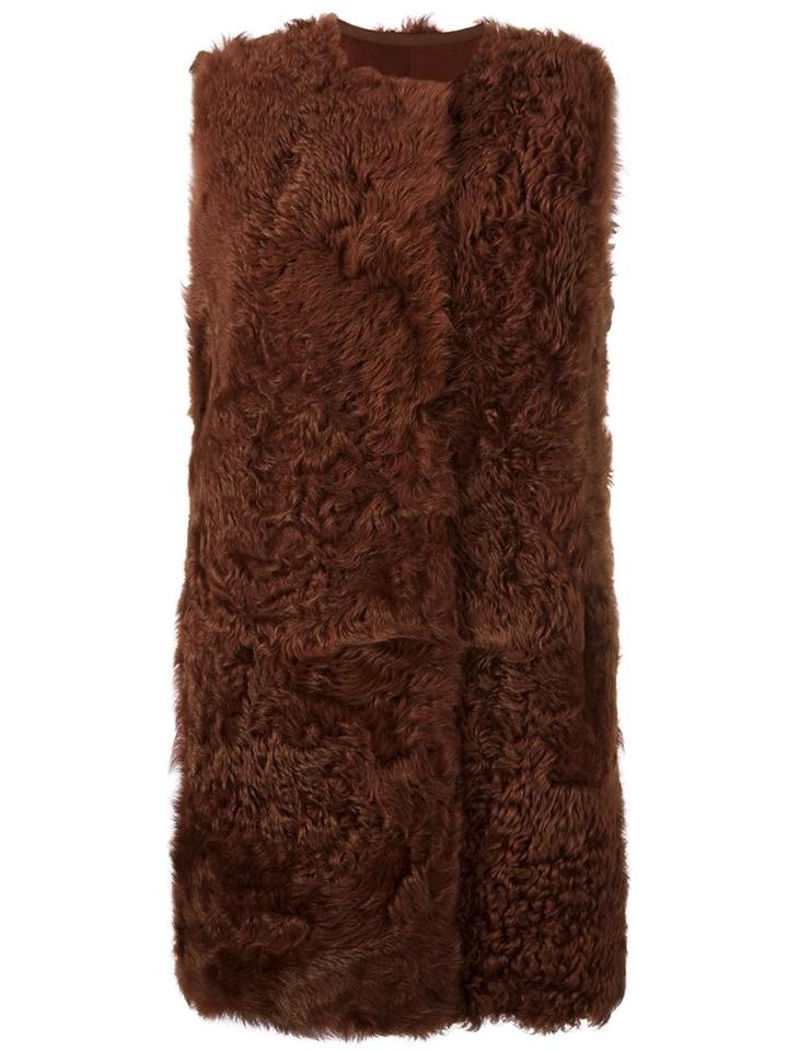 Yves Salomon Long Fuzzy Gilet, Women's, Size: 38, Brown, Lamb Fur/lamb Skin