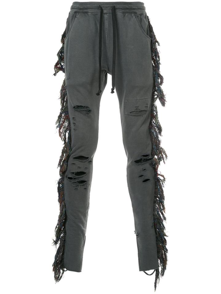 Alchemist Fringed And Distressed Track Pants - Grey