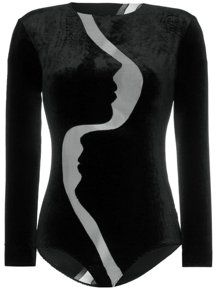 Alexia Hentsch Face Velvet And Mesh Bodysuit - Black