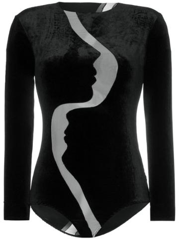 Alexia Hentsch Face Velvet And Mesh Bodysuit - Black