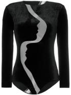 Alexia Hentsch Face Velvet And Mesh Bodysuit - Black