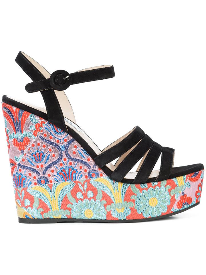 Prada Floral Print Wedges - Multicolour