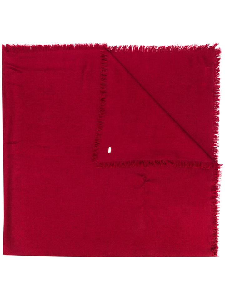 Saint Laurent Logo Fringed Scarf - Red