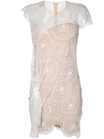 Nedret Taciroglu Couture Embellished Scallop Hem Dress, Women's, Size: 38, White, Silk