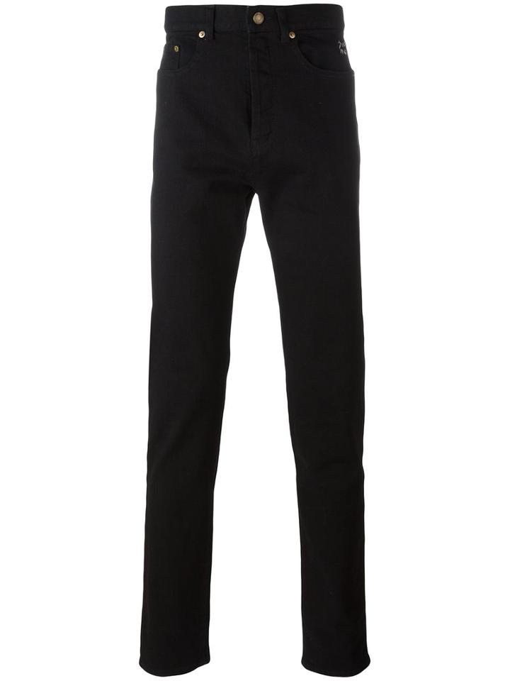 Saint Laurent Embroidered Slim Fit Jeans, Men's, Size: 33, Black, Cotton/spandex/elastane