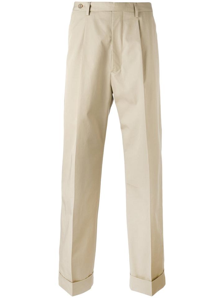 Maison Margiela Straight Leg Turn Up Trousers, Men's, Size: 52, Nude/neutrals, Cotton