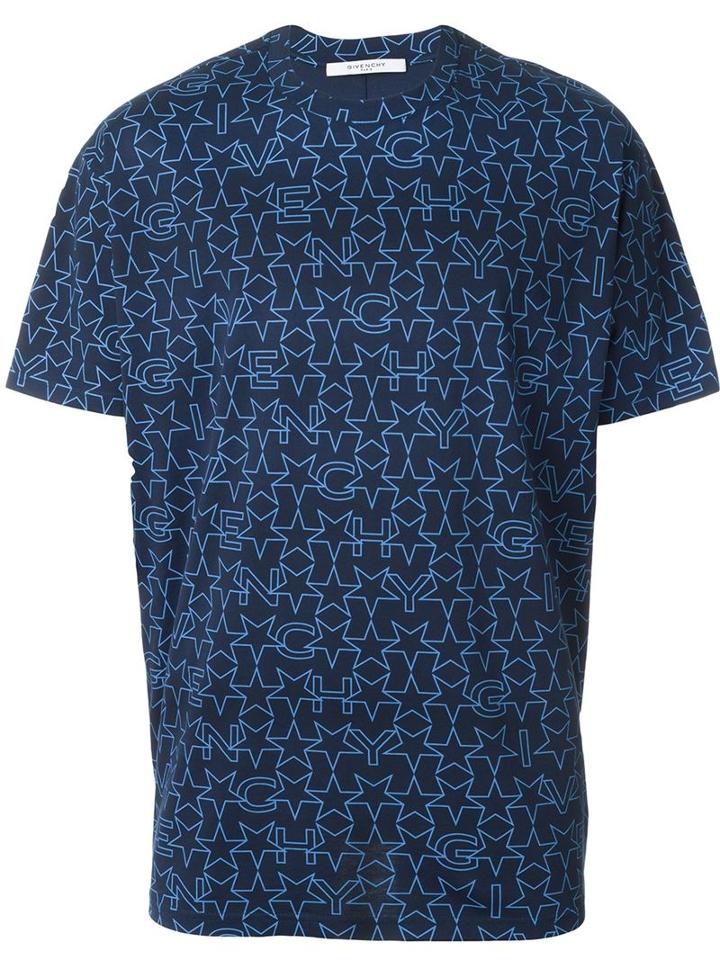 Givenchy Geometric Star Print T-shirt, Men's, Size: Medium, Blue, Cotton
