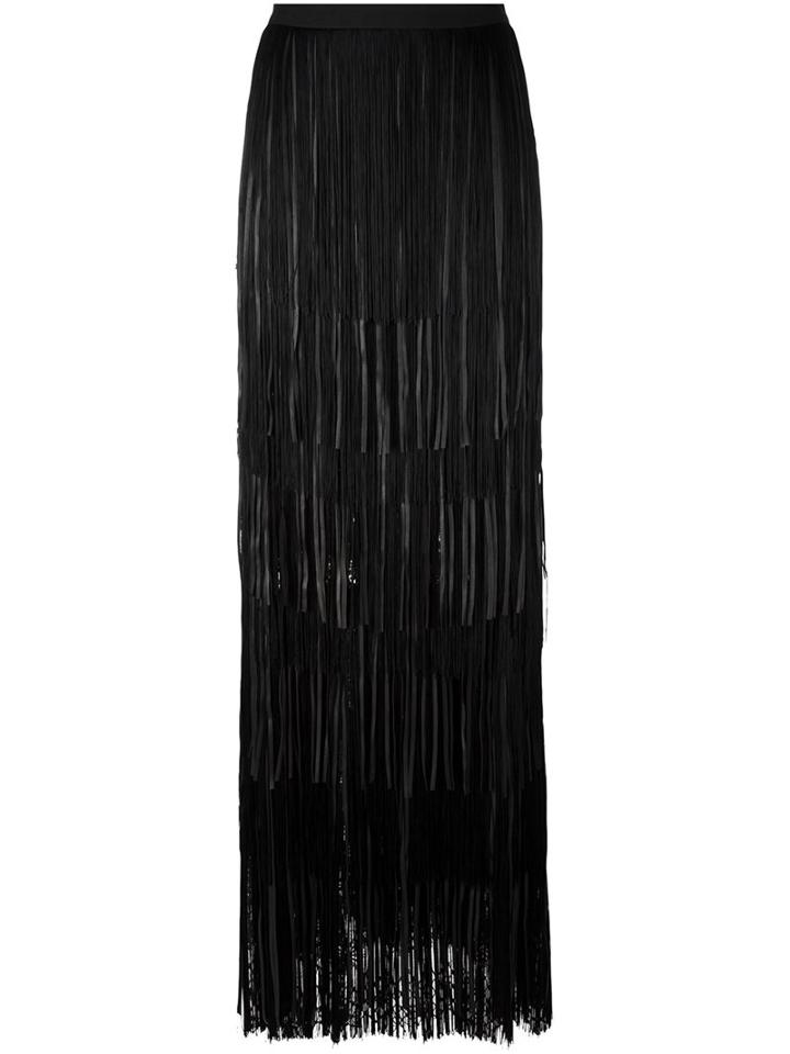 Elie Saab Leather Fringed Long Skirt