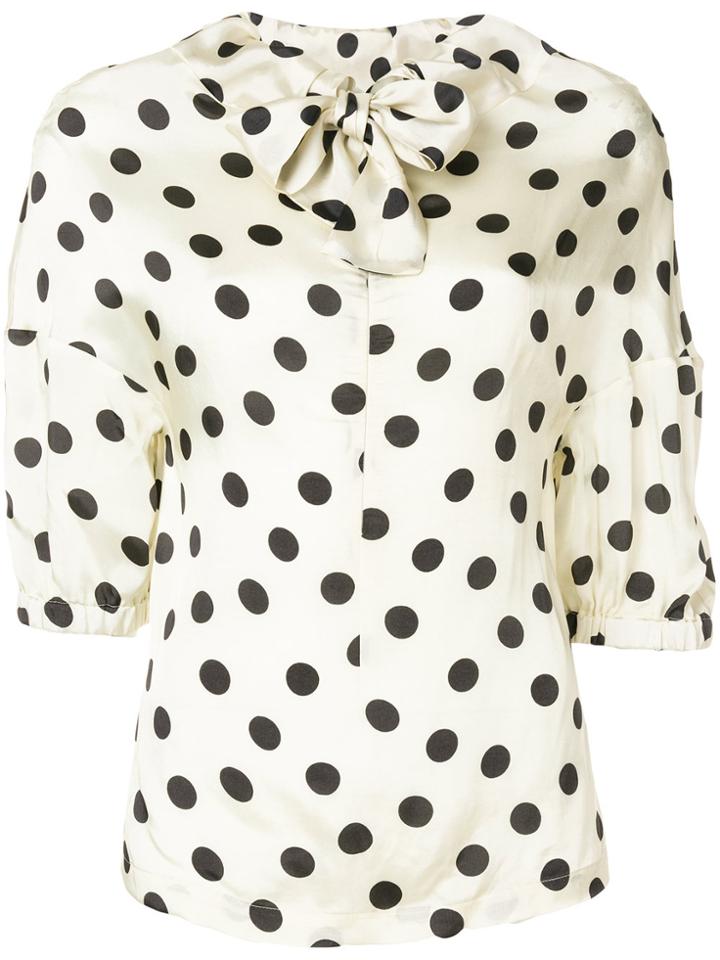 Hache Polka Dot Bow Tie Blouse - Nude & Neutrals