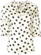 Hache Polka Dot Bow Tie Blouse - Nude & Neutrals