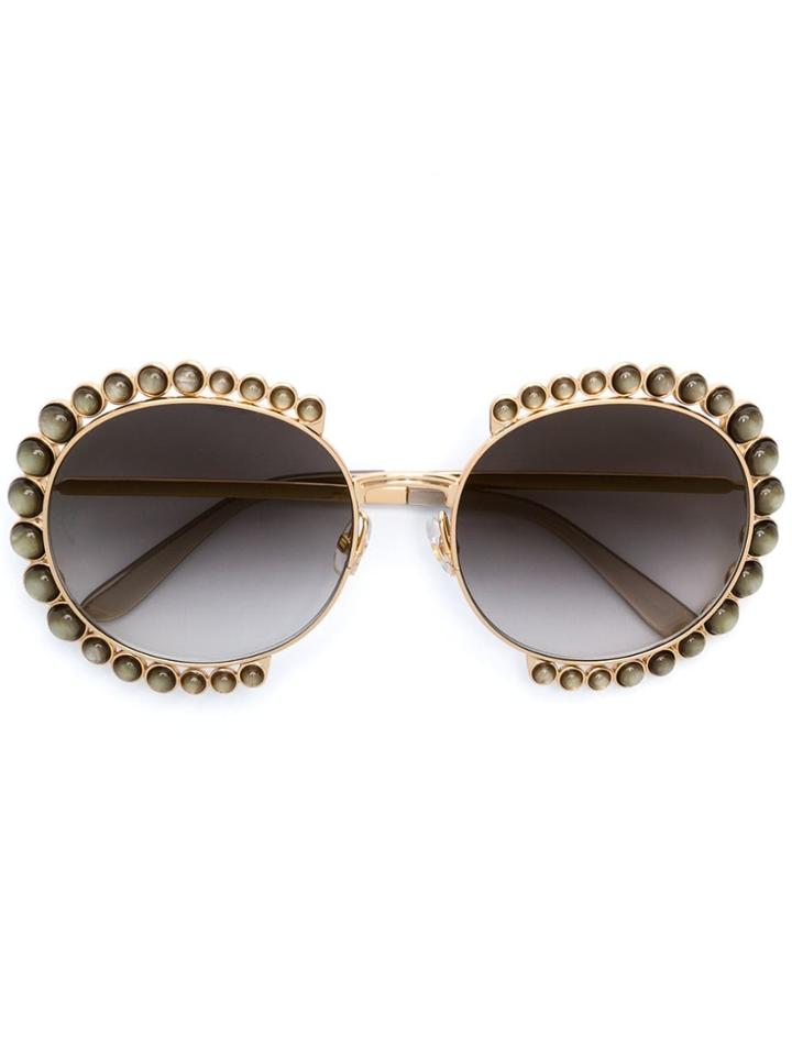 Elie Saab Embellished Round Frame Sunglasses - Metallic