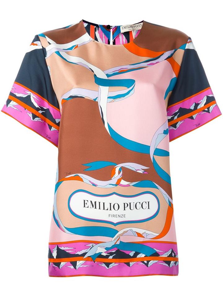 Emilio Pucci Printed T-shirt, Women's, Size: 42, Blue, Silk