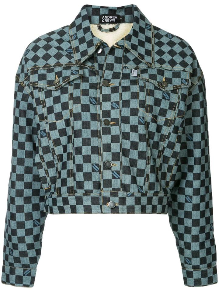 Andrea Crews Check Denim Jacket - Blue