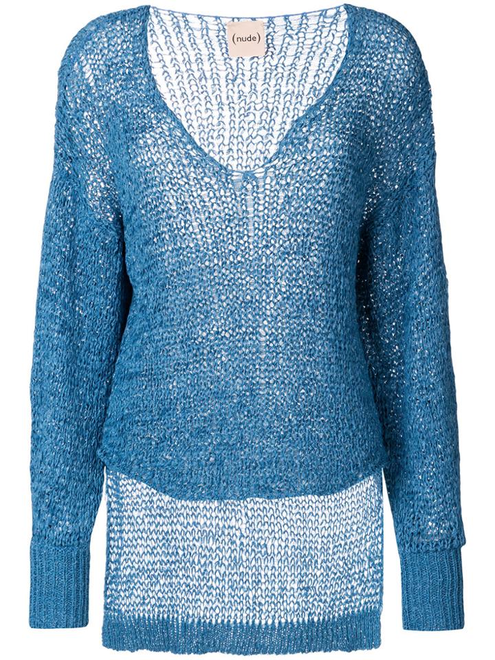 Nude V-neck Jumper - Blue