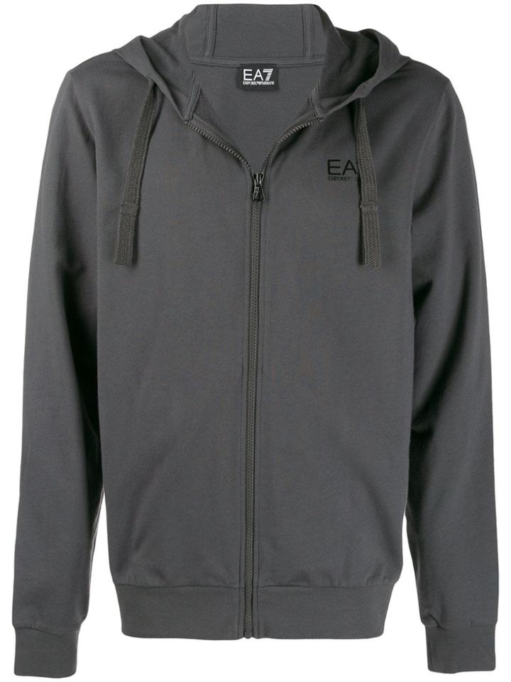 Ea7 Emporio Armani Drawstring Zipped Hoodie - Grey