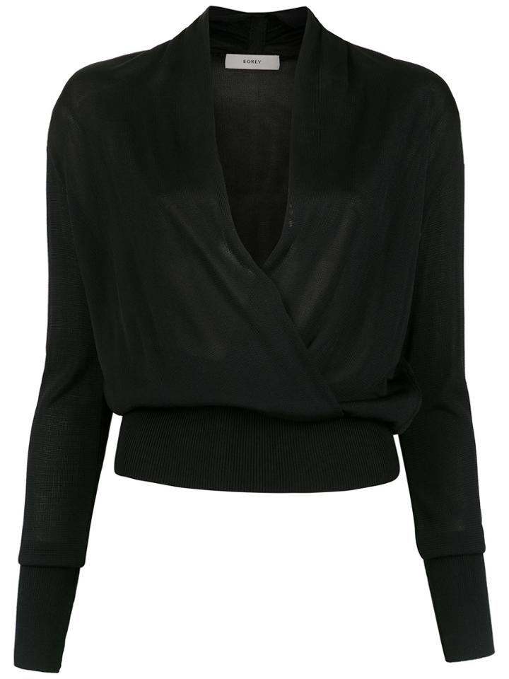 Egrey Wrap Knit Blouse - Black