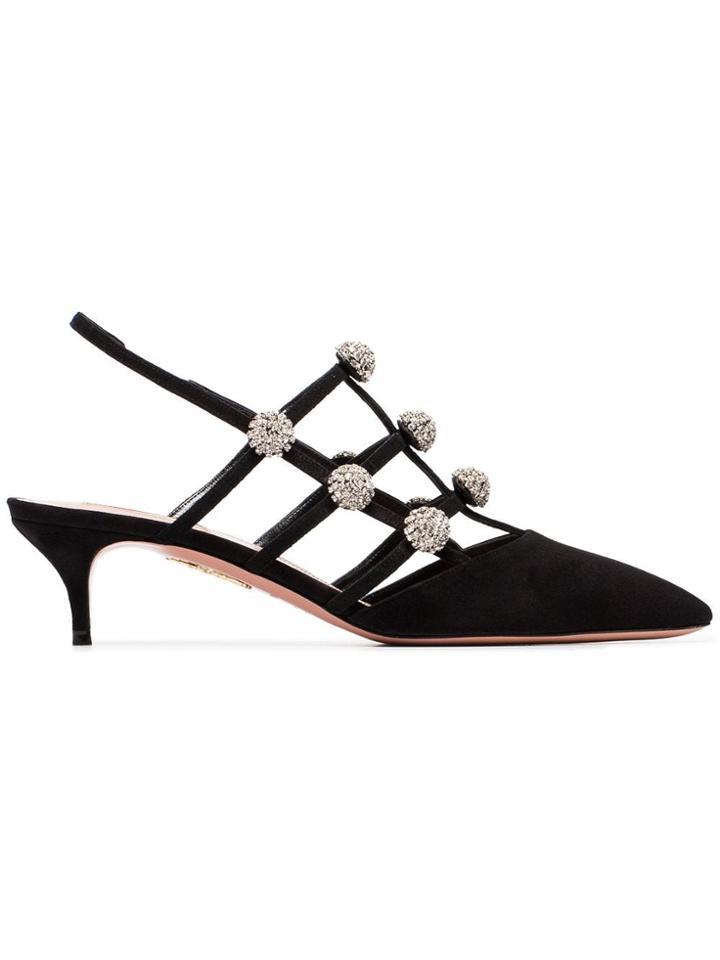 Aquazzura Disco 45 Sling Back Suede Pumps - Black