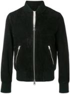 Ami Paris Zipped Suede Jacket With Ribbed Waist And Cuffs - Black