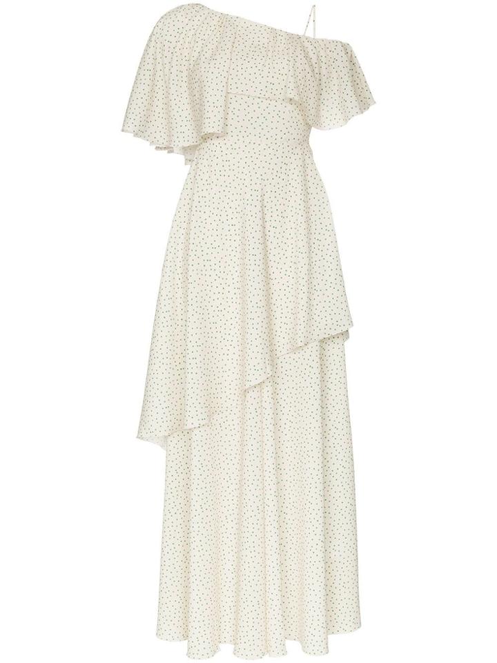 Vika Gazinskaya One Shoulder Ruffled Midi-dress - 109 - Neutrals