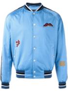 Lanvin Embroidered Patch Baseball Bomber, Men's, Size: 48, Blue, Viscose/polyurethane/cotton/polyester