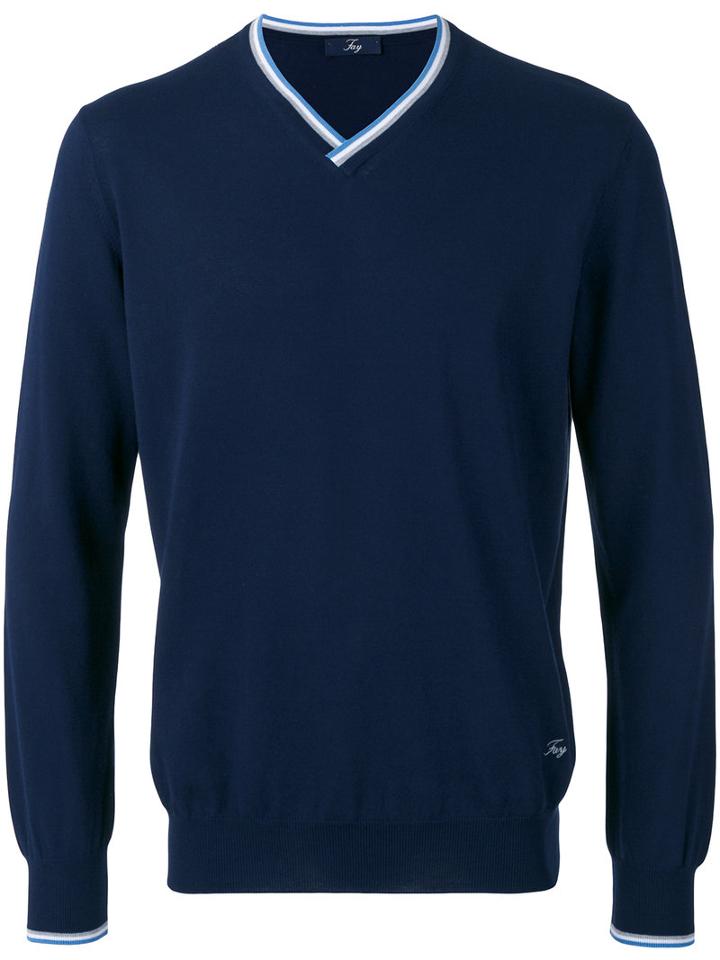 Fay - V-neck Jumper - Men - Cotton - 50, Blue, Cotton
