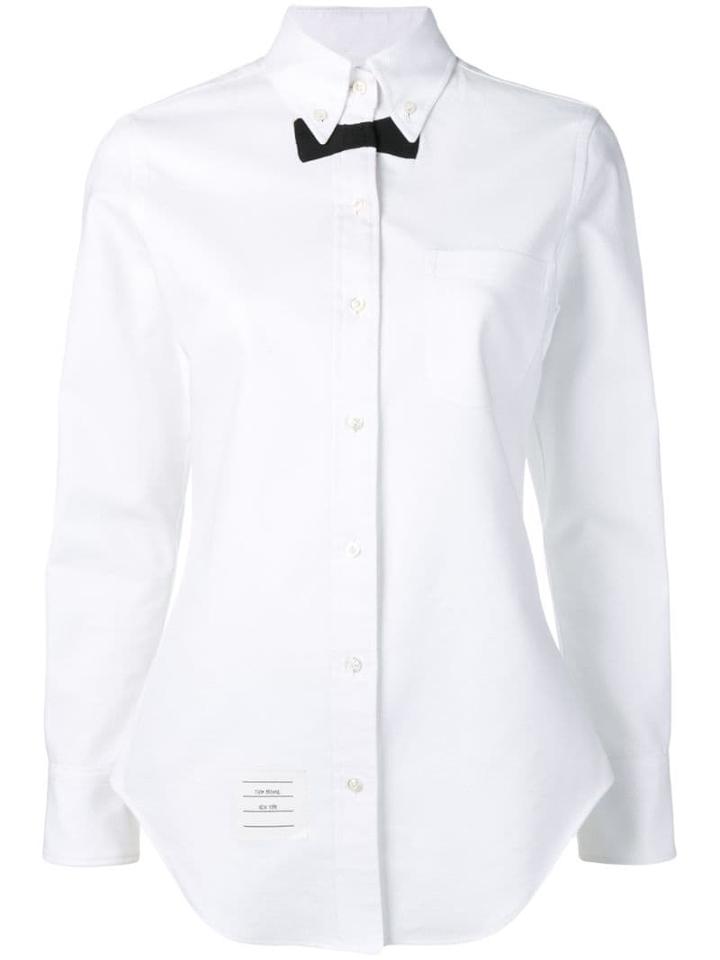 Thom Browne Trompe L'oeil Bow Tie Pique Shirt - White