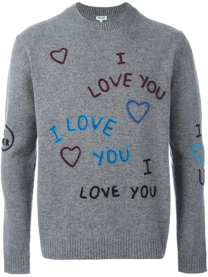Kenzo 'i Love U' Jumper, Men's, Size: Medium, Grey, Wool