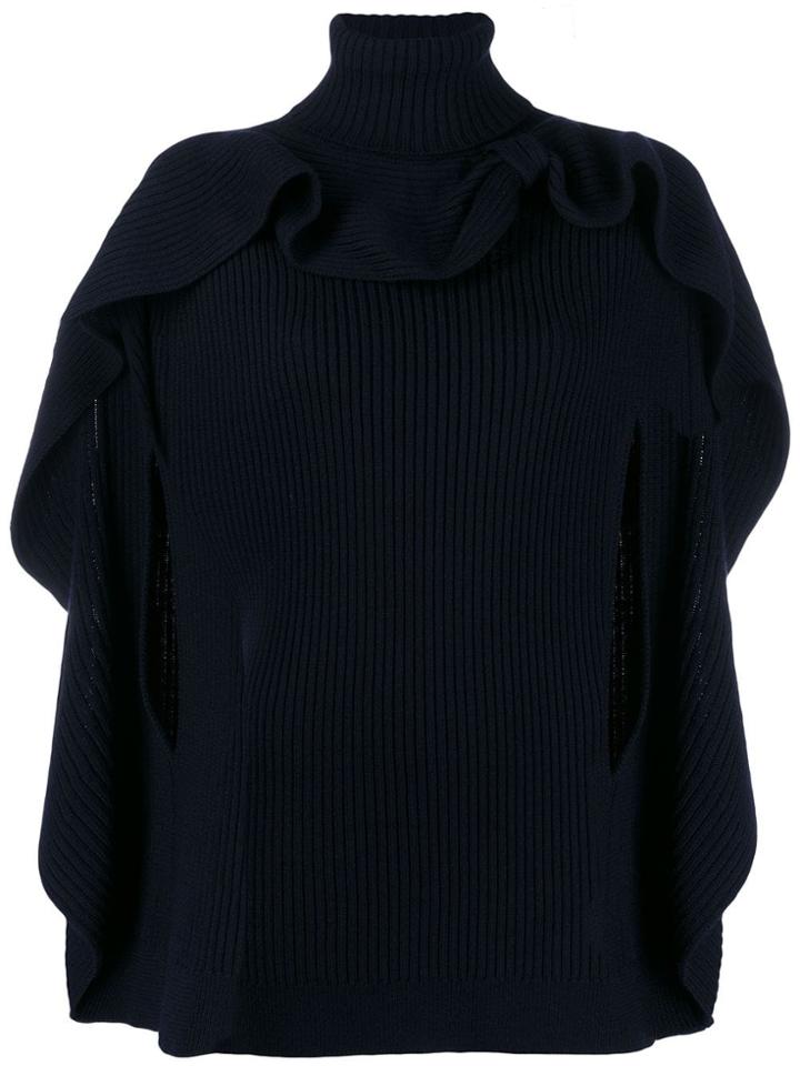 Red Valentino Ruffled Cape Ribbed Top - Blue