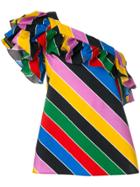 Philosophy Di Lorenzo Serafini Rainbow Stripe One Shoulder Ruffled