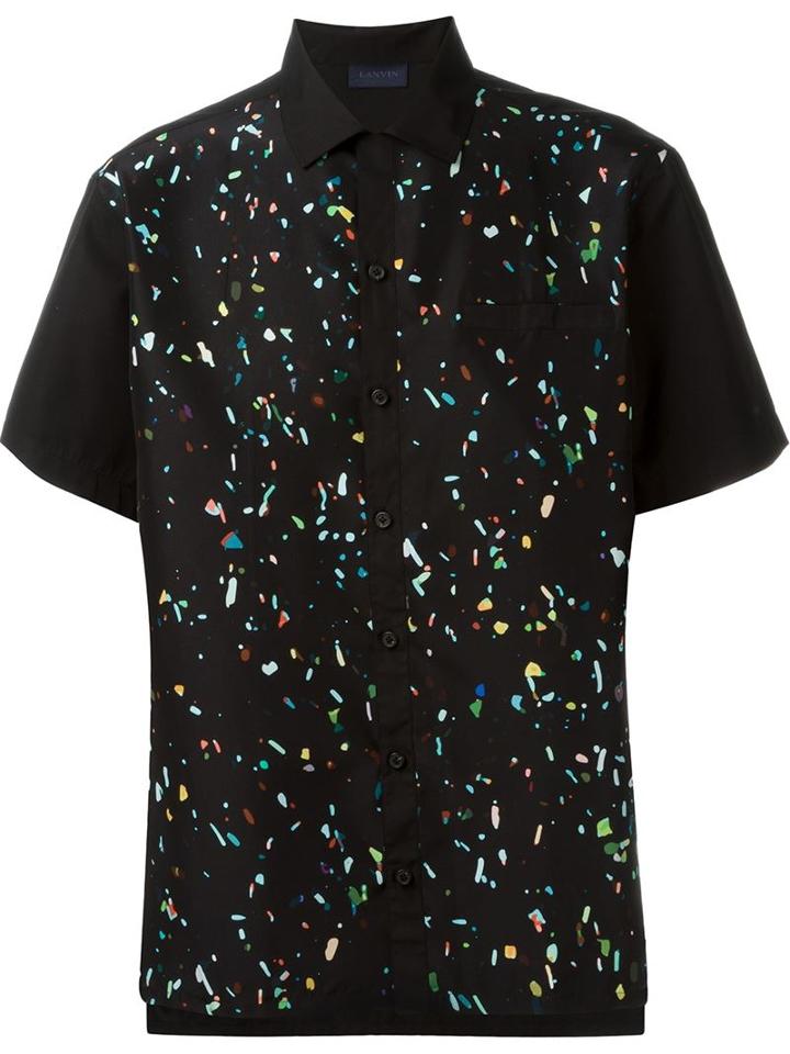 Lanvin Short Sleeve Shirt, Men's, Size: 37, Black, Silk