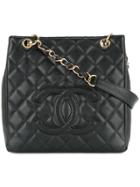 Chanel Vintage Quilted Logo Tote - Black
