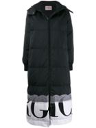 Iceberg Printed Logo Long Padded Coat - Black