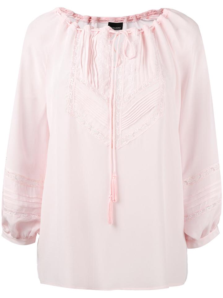 Ermanno Ermanno - Tied Round Neck Blouse - Women - Silk/cotton/polyamide - 42, Women's, Pink/purple, Silk/cotton/polyamide